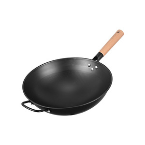 Poêle à frire en fer, fond rond, non revêtue, antiadhésive, durable, traditionnelle, pour cuisinière à induction et à gaz - Product Image 2
