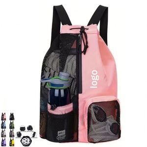 Promotion Custom Logo Mesh Pouch Swimming Bag Mesh <b>Drawstring</b> <b>Backpack</b> Zipper Closure Polyester Lining for Beach Gym Wet Bag - Product Image 1