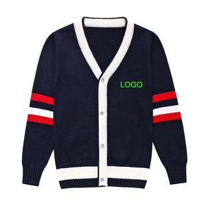 Cárdigan de Punto Azul Marino Estilo Preppy para <span class=keywords><strong>Hombre</strong></span>, con Bloques de Color Rojo y Blanco, Cuello en V, Holgado, Casual, Versátil, con <span class=keywords><strong>Botones</strong></span> - Product Image 2