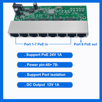 Mini Switch PoE Inverso de Escritorio de 8 Puertos 24V 10/100Mbps con Aislamiento de VLAN en Placa PCB