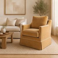 Gepolsterter Akzentsessel mit Schürzen-Design und Kontrastpaspelierung, Einzelsofa für Wohnzimmer und Schlafzimmer, ohne Drehfunktion