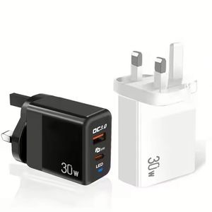 US/EU//UK Plug 30W USB C Phone Charger QC3.0 Fast <b>Charging</b> A+C Dual Port Power <b>Adapter</b> With Led Light for 16 15 14 13 12 Pro Max - Product Image 1