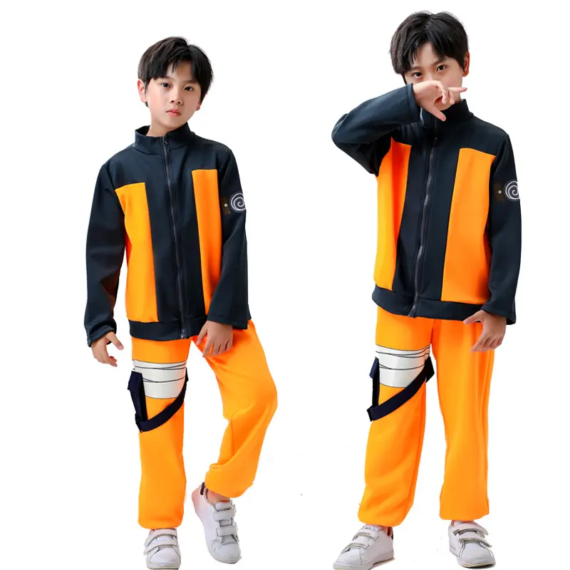 Kostum Cosplay Uzumaki, kostum Anime Ninu anak laki-laki, pakaian penampilan kartun Jepang, jaket, celana atas untuk anak-anak