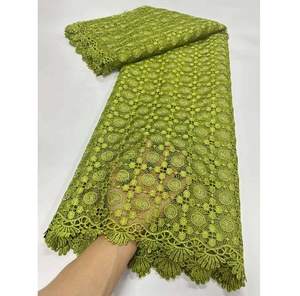 Tela de encaje de guipur ecológica al por mayor de 5 yardas con pedrería bordada para vestidos de novia africanos y ropa de fiesta para mujer - Product Image 1