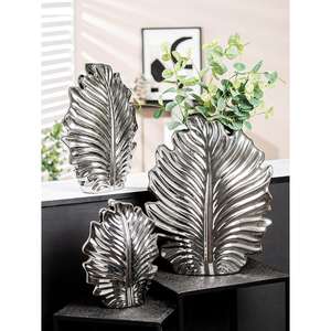 Paquete de 2 Jarrones Modernos de Cerámica Plateada con Diseño de Hoja 'Monstera' L. 10 cm W. 23 cm H. 30 cm (920947483) - Product Image 1