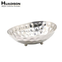 Huadison Restaurant Hôtel Fournitures Guangdong Martelé Salade De Fruits Inclinée Bols En Acier Inoxydable Avec Support