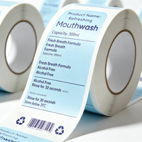 Étiquettes autocollantes en rouleau pour bouteilles de bain de bouche, personnalisées avec logo, écologiques, anti-UV, imperméables, en papier auto-adhésif, vente en gros