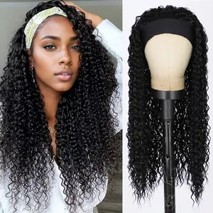Vigoureux Long Afro Cheveux Bouclés Bandeau Perruque pour Femmes Vague D'eau 150% Densité Synthétique Sans Colle Demi Perruques
