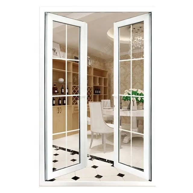 WANJIA design upvc/ pvc/ plastic glass casement/ glass double swing doors