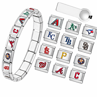 Bracelet modulaire en acier inoxydable avec breloque italienne, badge de club de baseball MLB 3D, bijoux de mode, accessoires pour fans de sport, vente en gros