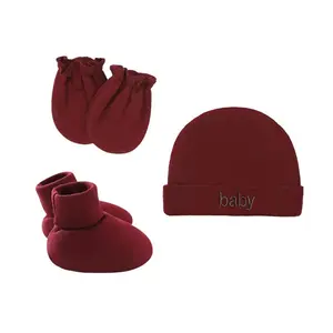 Topi rajut bayi, setelan sepatu sarung tangan katun hangat warna polos dengan sarung tangan Balita musim dingin