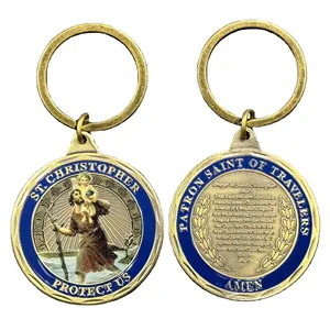 St.Christopher Patron Saint Of Travelers Non-currency Coin key chain AMEN Protect Us Challenge Coin key chains