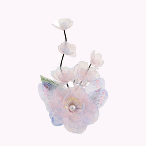 New original design, handmade gradient pink peony hot-stamped <b>flower</b>, forest-style <b>sweet</b> butterfly hair clip, Hanfu headdress. - Product Image 5