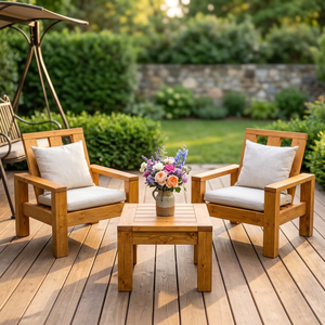 Modern Teak Solid Wood Waterproof Garden Chair Outdoor Armchair Cushioned <b>Seat</b> Customized Color Embossed Design for Garden - Product Image 2