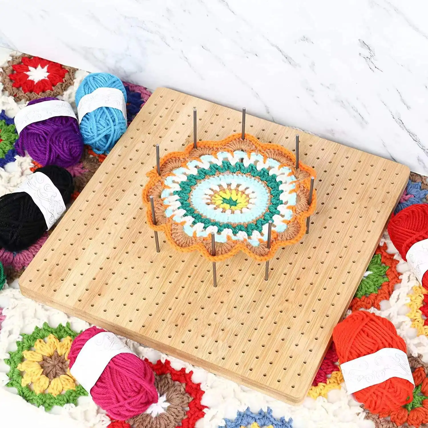 Puselife đan Crochet với 15pcs kim loại Rod pins và Granny hình vuông những người yêu thích đứng tre Crochet chặn Hội Đồng Quản Trị