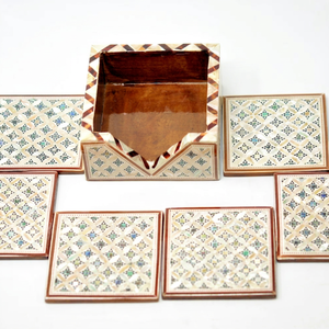 Antique Egyt Design Mother of Pearl Inlay and Wood <b>Coaster</b> Set of 6 by WONDEROVERSEAS - Product Image 1