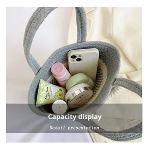 Borsa a Spalla in Paglia Intrecciata a Mano per Donne, Borsa da <span class=keywords><strong>Spiaggia</strong></span> Estiva con Fiocco e Decorazione Floreale, Logo Personalizzato, Borsa Intrecciata alla Moda - Product Image 5