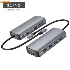 2024 신제품 USB C 허브와 rj45 기가비트 전화 도킹 이더넷 C 알루미늄 SD tf 11 in 1 USB C 허브