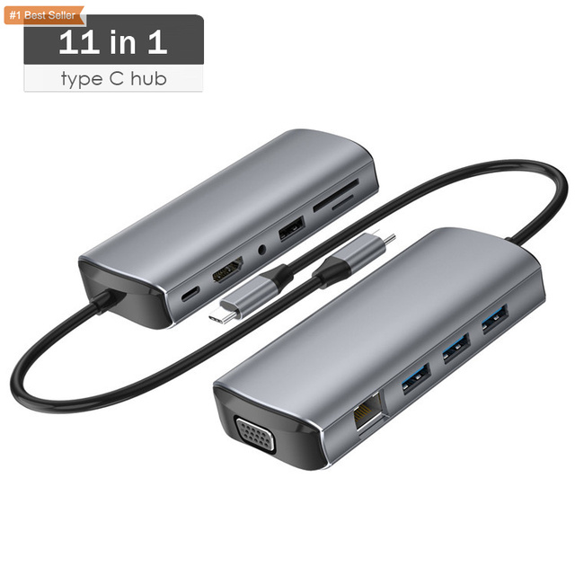 2024 New Products USB C Hub with Rj45 Gigabit Phone Docking Ethernet c Aluminium Sd Tf 11 in 1 USB C Hub