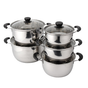 Ensemble de casseroles classique en acier inoxydable de <span class=keywords><strong>10</strong></span> pièces, casserole et marmite à soupe bon marché avec couvercle en verre, matériau métallique - Product Image 1