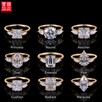 Bague en argent sterling 925 plaqué or avec trois pierres en moissanite, sertie de griffes, formes multiples, bijoux de luxe pour fiançailles et mariage pour femmes