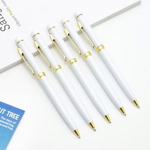 Gloss White Gold Trim Slim Metal Twist <b>Ballpoint</b> <b>Pen</b>, Elegant Luxury Signature <b>Pen</b> Custom Logo for Hotel Business Corporate Gift - Product Image 1