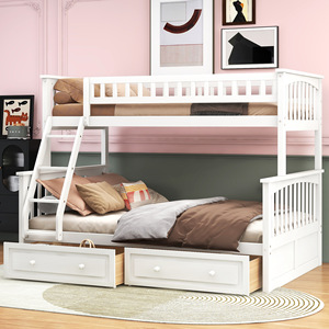<b>Bunk</b> <b>Bed</b> Children's Combination <b>Bed</b> White Solid <b>Wood</b> Frame Storage Drawers Staircase Design Bedroom Furniture - Product Image 2