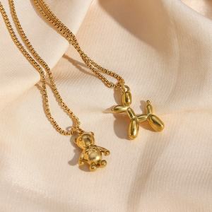 Simple lindo oso de peluche y cachorro colgante collar collares 18K chapado en oro joyería de acero inoxidable - Product Image 4