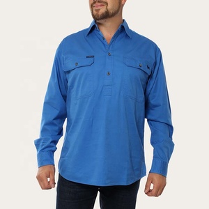 BAOLA Factory Price Quality Workwear Australia Cowboy Blue <strong>Shirt</strong> Work Cotton <strong>Half</strong> <strong>Button</strong> <strong>Shirts</strong> Long Sleeve <strong>Shirts</strong> with Pockets - Product Image 2