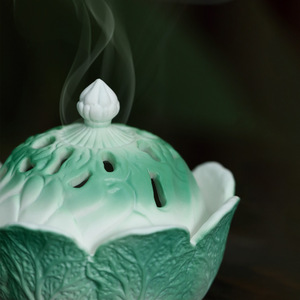 Quemador de incienso de cerámica con forma de repollo, hecho a mano, decoración aromática para sala de té Dehua - Product Image 4