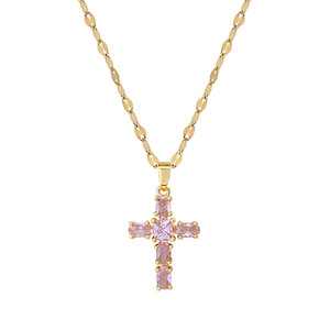 Collier pendentif délicat en or plaqué blanc, noir et <span class=keywords><strong>rose</strong></span> pour femmes, tendance, chaîne à maillons en zircon cubique - Product Image 6
