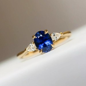 Cá nhân hình bầu dục Màu xanh sapphire Vòng đá quý 925 sterling Silver <span class=keywords><strong>Ring</strong></span> 18K mạ vàng engagement Rings đối với phụ nữ - Product Image 3