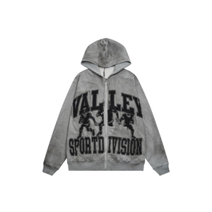 Felpa con Cappuccio di Alta Qualità in Cotone Pesante, Abbigliamento Streetwear Y2K per Uomo, Felpa con Zip VALLEY Retro Graffiti - Product Image 4