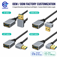 Produsen Kustom USB 3.0 90 °   Kabel Ekstensi Sudut Kanan Kiri Atas Bawah Pria ke Wanita Berbahan Aluminium 5Gbps