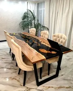 Fabbrica di mobili per la casa di lusso diretta in legno massello di noce 2024 ristorante cucina fiume resina epossidica lastra tavolo da pranzo