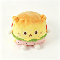 Peluche personnalisée ours hamburger au sésame, poupée en peluche multi-couches avec lettres et jambon, visage de burger brodé à pois scintillants