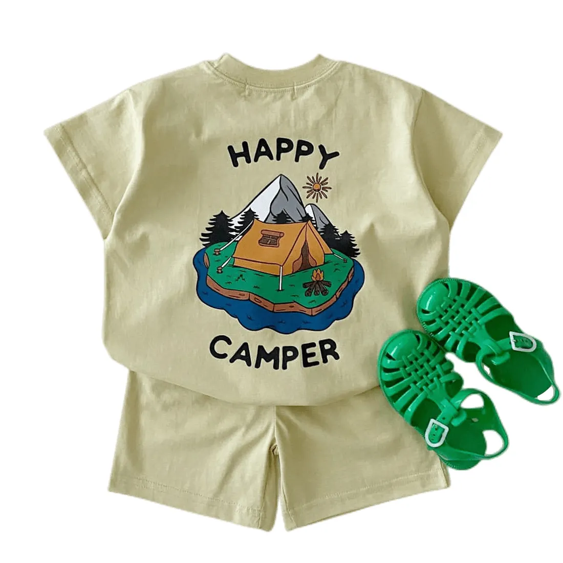 Manufacturer Ready To Ship Baby Newborn Clothes Short sleeve Set Summer Boys Girls Camper Soft Cotton Kids Clothing Set