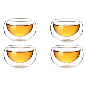 Tazas de té pequeñas de doble pared para sabor, Juego de 4-6 piezas, 50ml, venta al por mayor