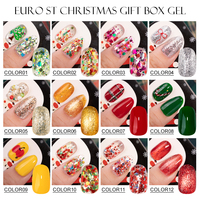 Boîte cadeau de Noël professionnelle Euro St, gel couleur pour manucure, art des ongles, vernis brillant diamant, gel UV