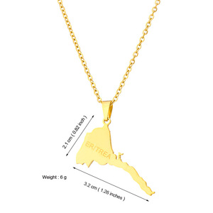 Fabbrica 18K oro e acciaio inox placcato argento Eritrea bandiera mappa ciondolo collana smalto Eritrea mappa con zircone catena a maglie - Product Image 2