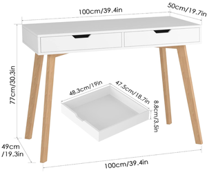 Bàn viết máy tính màu trắng với 2 ngăn kéo bàn nhỏ trang điểm bàn trang điểm bàn gỗ hiện đại nhà văn phòng bàn giao diện điều khiển bàn học - Product Image 3
