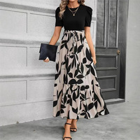 Robe élégante et tendance à imprimé floral, taille haute, pour femmes européennes et américaines, style transfrontalier