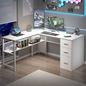 Contemporary White <strong>Wood</strong> Office <strong>Desk</strong> with 3 Drawers New L-Shaped Computer <strong>Desk</strong> for Villa Modern Style - Product Image 4