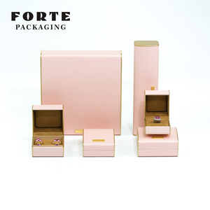 Handmade Luxury Leather Jewelry <b>Box</b> Set with Pink Lid and Base Ring Customizable <b>Gift</b> Packaging for Necklace Ring <b>Earring</b> - Product Image 1