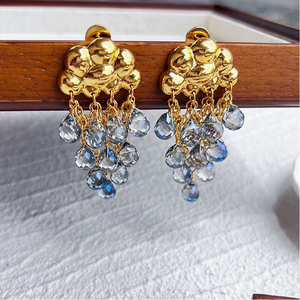 أزياء عتيقة مطلية بالنحاس الأصفر 18 قيراط غيوم ذهبية دموع المحيط أقراط شرابة كريستال زرقاء للبيع بالجملة - Product Image 5