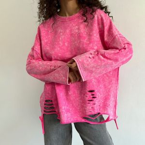 T-Shirt a Maniche Lunghe da <span class=keywords><strong>Donna</strong></span> <span class=keywords><strong>Oversize</strong></span> Stile Y2K in Tessuto Pesante con Lavaggio Acido Effetto Distressed, <span class=keywords><strong>Abbigliamento</strong></span> Personalizzabile per l'Inverno - Product Image 2