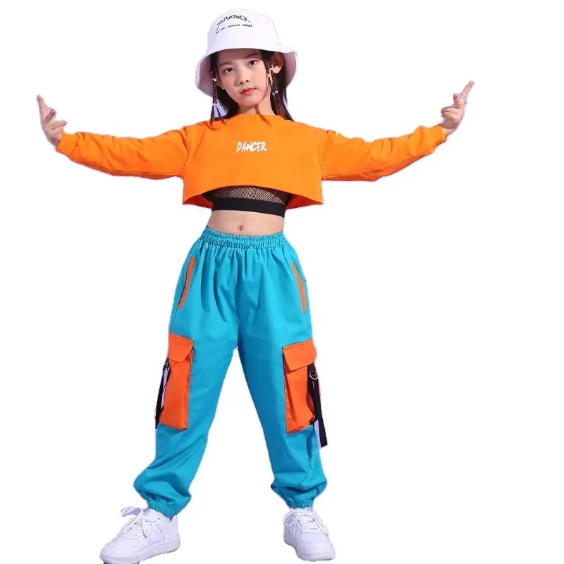 Roupas infantis para recital, blusa com regata hip hop, regata com regata, com regata cargo rosa, conjunto de roupas para meninas, dança de jazz e salão de baile