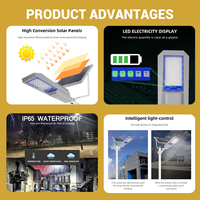 Lampadaires solaires LED modernes à bas prix, à détection de lumière, à charge automatique, IP65, en aluminium, 100W, 200W, 300W