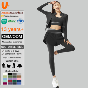Conjunto de Falda de Yoga de Cintura Alta para Tallas Grandes, Chaqueta, Sujetador, Leggings Largos con Orificios para Pulgares, Diseño Impermeable en 8 Colores - Product Image 1