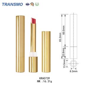 Tube de rouge à lèvres en aluminium écologique, rechargeable, fin, doré, pour emballage cosmétique de luxe en marque privée - Product Image 2